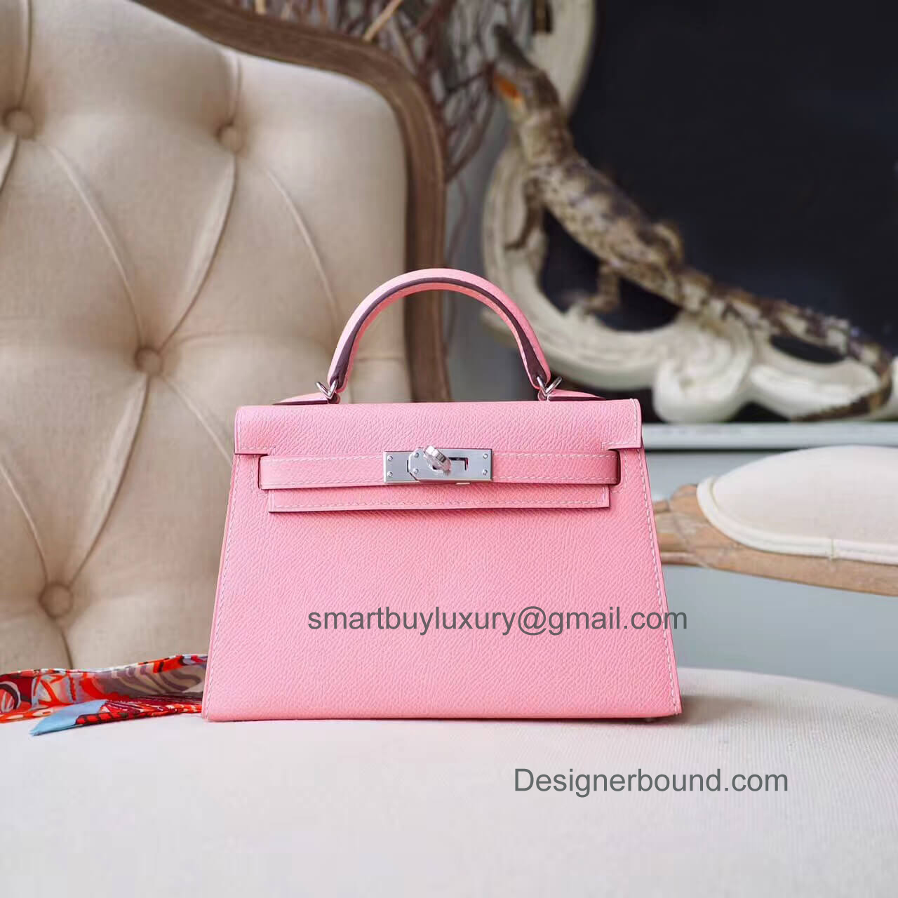 Hermes Mini Kelly II Bag in 1q Rose Confetti Epsom PHW